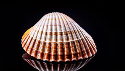 一つの貝殻、置いてある、片側、二枚貝、波、黒い背景