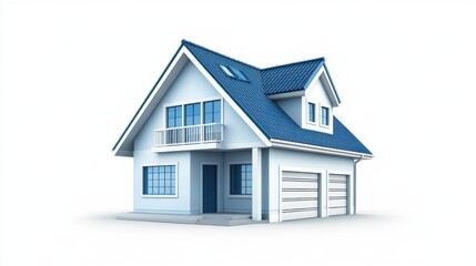 Modern house design featuring a blue roof and white facade with large windows and garage space