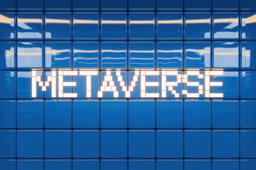 Futuristic Blue Tiles Featuring the Word 'Metaverse' Illuminated in a Modern Setting