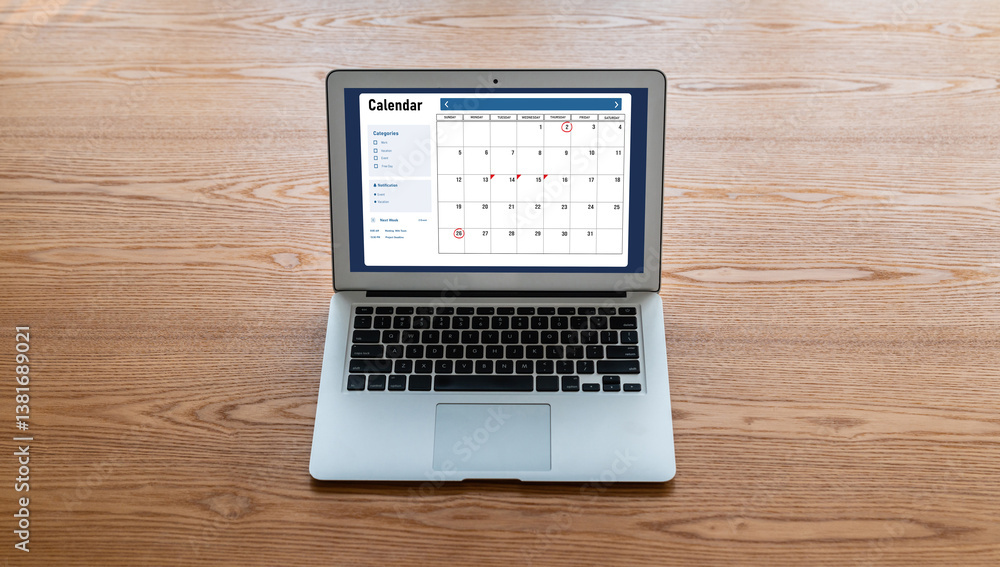 Poster calendar on computer software application for modish schedule planning for personal organizer and on