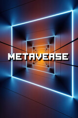 Futuristic Digital Tunnel with Neon Blue and Orange Lights Reflecting the Metaverse Concept