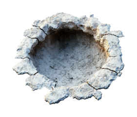 Excavation event circular hole in earth outdoors isolated on transparent background, png