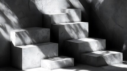 Cuboid concrete blocks form stairs with light and shadow interplay