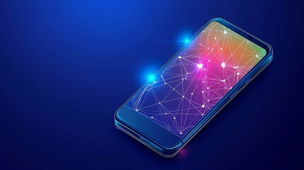 Futuristic smartphone with network data overlay, glowing and vibrant