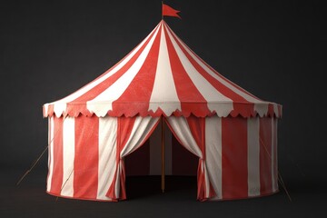 Red and white striped circus tent under the night sky. AI generated illustration.