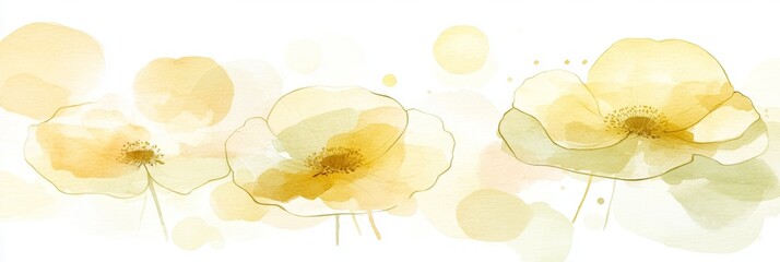 Watercolor Floral Background, Gentle Yellow Flowers, Soft Light, Pastel Olive Tones, Abstract Art