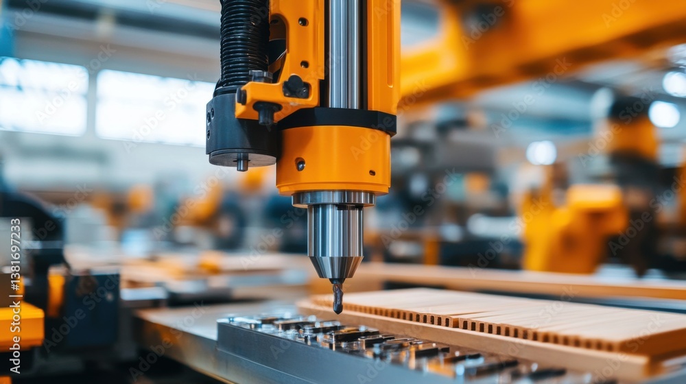 Poster high-precision industrial cnc machine tool in action on factory production line