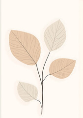 Fototapeta premium Minimalist botanical illustration of two transparent leaves symmetrical composition neutral colors soft lighting white background elegant simplicity high resolution