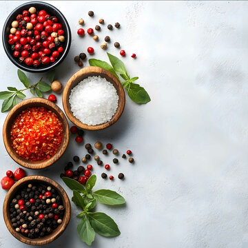 background for menu very minimalistic one cerry pepper sea salt all subjects on the up left coner more space free photorealistic