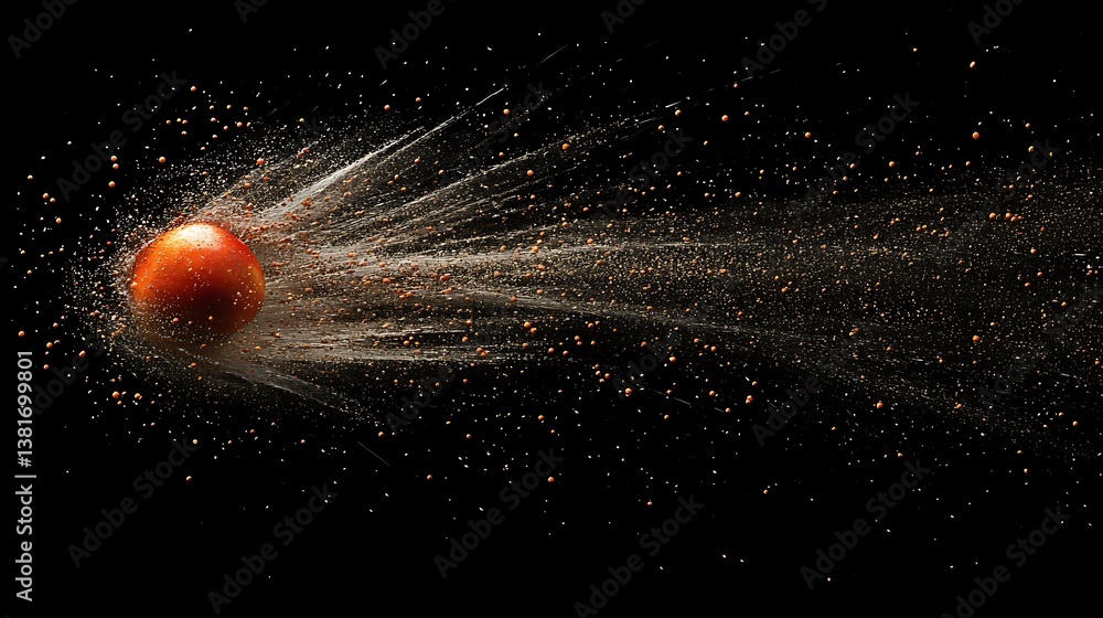 Wall mural a circular object exploding with particles and flowing outward