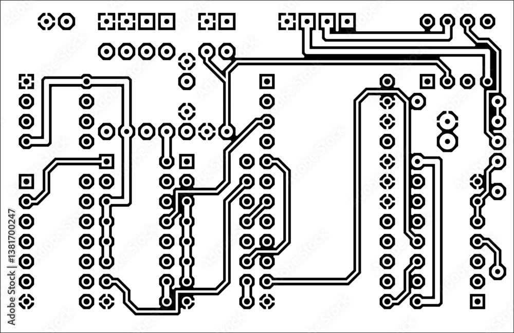 Poster tracing conductors of printed circuit board of electronic device. vector engineering drawing of pcb 