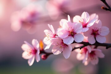 Fototapeta premium Delicate pink sakura blossoms, full bloom, intricate branches , pastel, art, pink flowers
