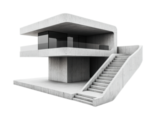Modern concrete architecture design urban environment isolated on transparent background, png