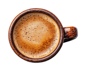 Sipping coffee in a cozy home warm beverage overhead view isolated on transparent background, png