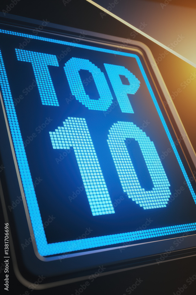 Poster dynamic countdown display for top 10 results in bright blue led glow