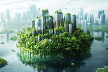 Fototapeta premium Modern renewable energy city with nature and ecology. AI generated illustration.