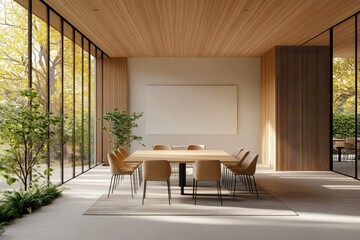 Fototapeta premium Modern office meeting room with minimalist design. AI generated illustration.