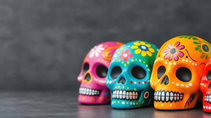 Vibrant Colorful Skulls Decoration for Day of the Dead Celebration, Cultural Traditions and Festive Art
