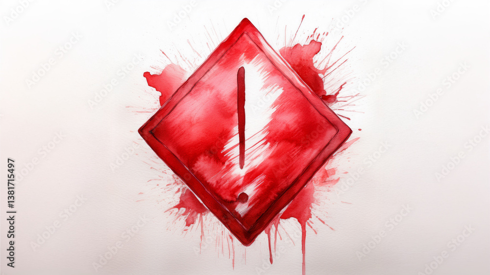 Poster a vibrant red warning sign featuring a triangular symbol with an exclamation mark, surrounded by dyn