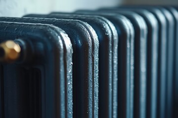 Modern radiator in home with central heating system. AI generated illustration.