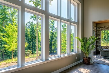 Fototapeta premium Modern residential window installation with contemporary frame design. AI generated illustration.