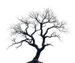 Bare tree silhouette nature black and white minimalist isolated on transparent background, png