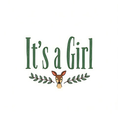 it's a girl baby card icon green with deer