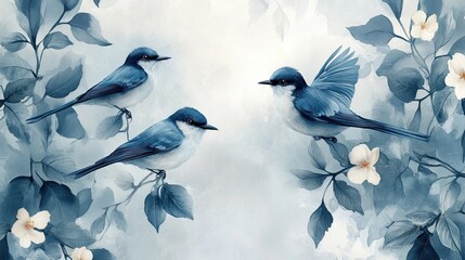 Wallpaper with birds and nature, perfect backdrop 