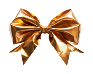 Elegant golden bow decoration for gift wrapping ideas isolated on transparent background, png