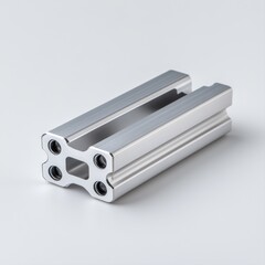 Close-up View of a Metallic Silver Aluminum Block with Hollow Sections and Smooth Surface for Industrial Use
