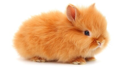 Obraz premium A fluffy orange rabbit with dark eyes and small ears is shown