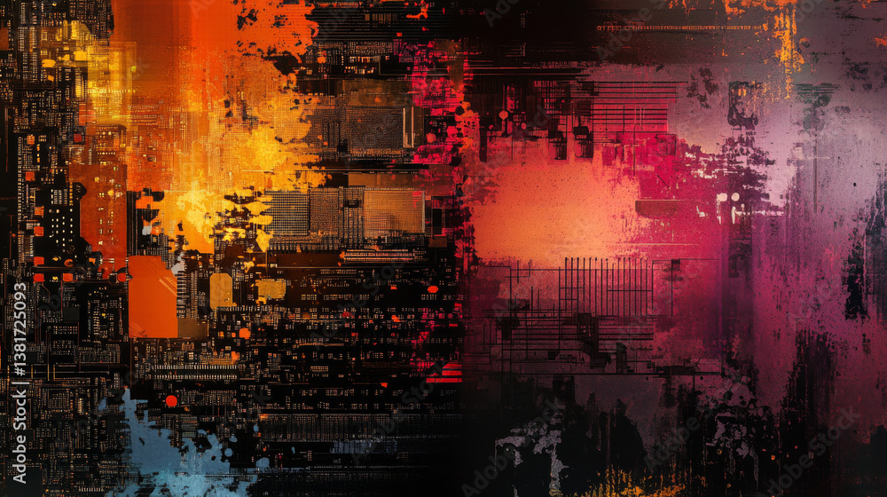 Poster abstract background featuring a computer motherboard, ideal for science and technology-related visua