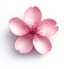 Fototapeta premium 3D cartoon pink cherry blossom icon on a white background, showcasing high detail and vibrant colors with soft studio lighting. Top view, professional quality, perfect for floral themes.