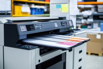 Office plotter and photocopier with color ribbons for high-quality printing. AI generated illustration.