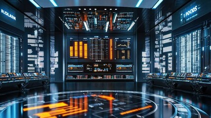 Futuristic Server Room with Advanced Technology and Data Displays - Powered by Adobe