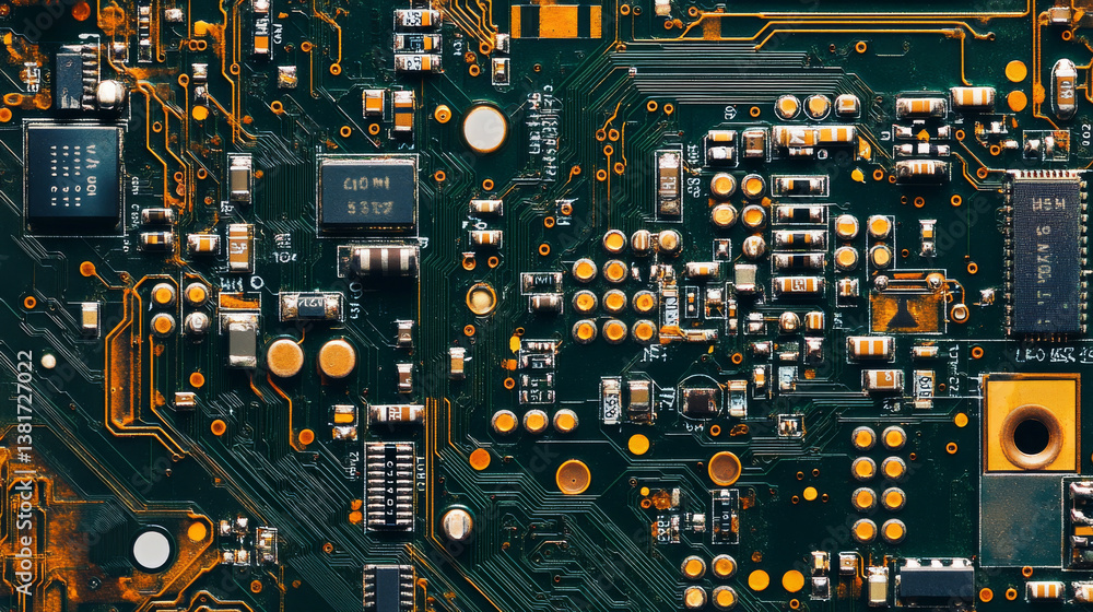 Poster close-up image of a computer chip, illustrating technological hardware components