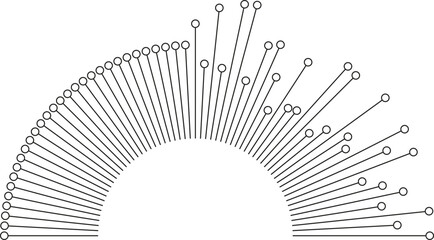 Irregular rays with outline circles at the ends radiating from a semicircle covering only one quarter of the circumference.