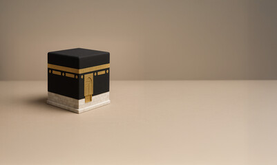 kaaba 3d view, islamic architecture, cream background isolated and text area