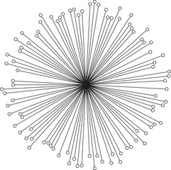 Long irregular rays with outline circle at end radiating from the empty space center