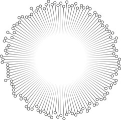 Irregular rays tapering towards the center with outline circles at the ends