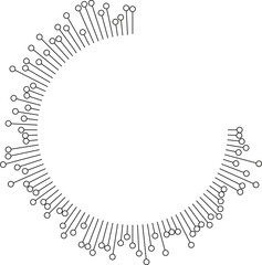Irregular rays with outline circles at the ends radiating from three-quarters of the circle