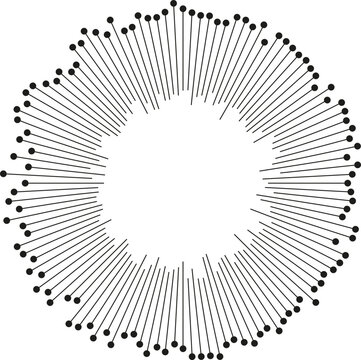 Irregular rays with dots at the ends radiating inside and outside