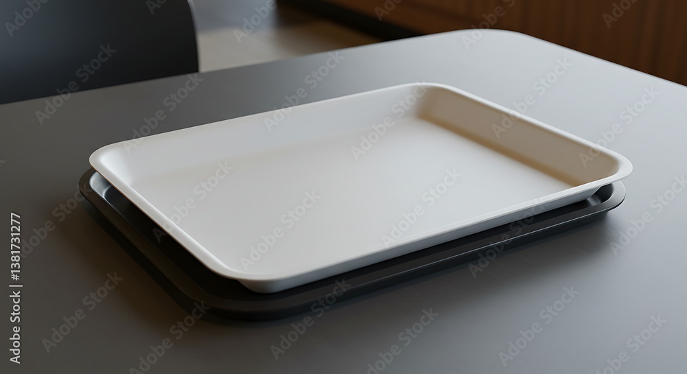 Aufkleber stack of serving trays on table in simple modern design studio