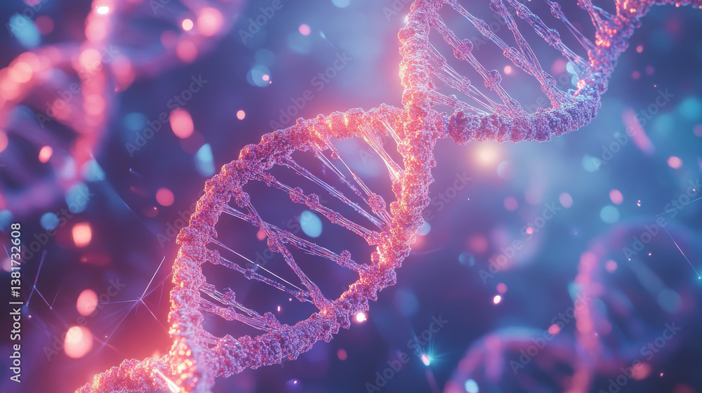 Poster low-poly illustration combining brain cells and dna structures to represent genetic analysis and neu