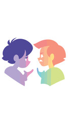 Colorful abstract cartoon depiction of two diverse children in discussion