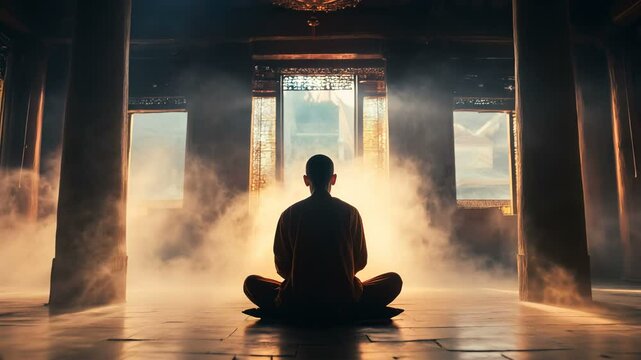 Serene Meditation in an Enchanted Temple A Moment of Pure Tranquility and Inner Peace Awaits You Here