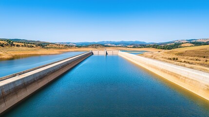 Water conservation efforts reservoirs in california aerial view clear skies natural landscape