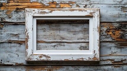 Naklejka premium White Picture Frame with Distressed Wooden Background