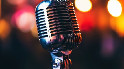 Vintage Microphone with Colorful Bokeh Background Effects