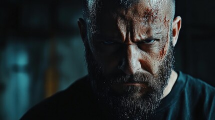 Intense Expression of Determination and Resilience in Portrait